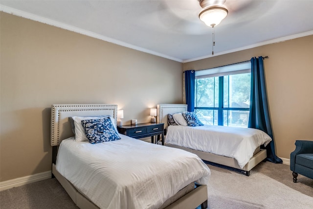 1950 Hidden Vly, Rockwall, TX 75087 - bedroom featuring carpet floors, ornamental molding, baseboards, and ceiling fan