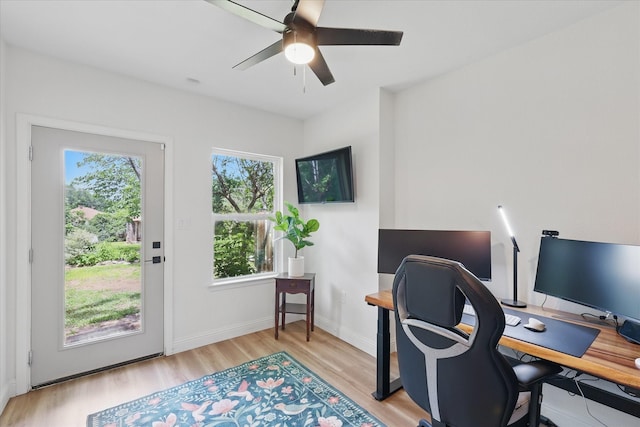 810 Turner Blvd, Grand Prairie, TX 75050 - office area featuring light wood-style flooring, ceiling fan, and baseboards