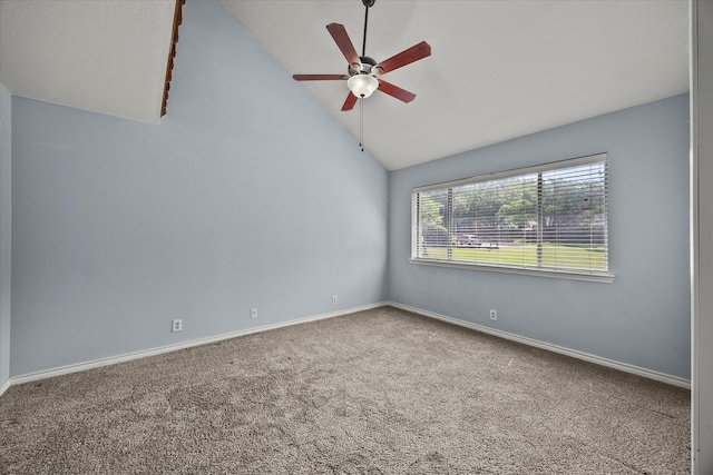 1206 Signal Ridge Pl, Rockwall, TX 75032 - spare room featuring carpet flooring, lofted ceiling, a ceiling fan, and baseboards