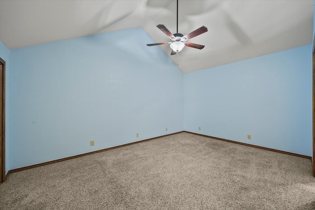 1206 Signal Ridge Pl, Rockwall, TX 75032 - unfurnished room featuring lofted ceiling, carpet flooring, a ceiling fan, and baseboards