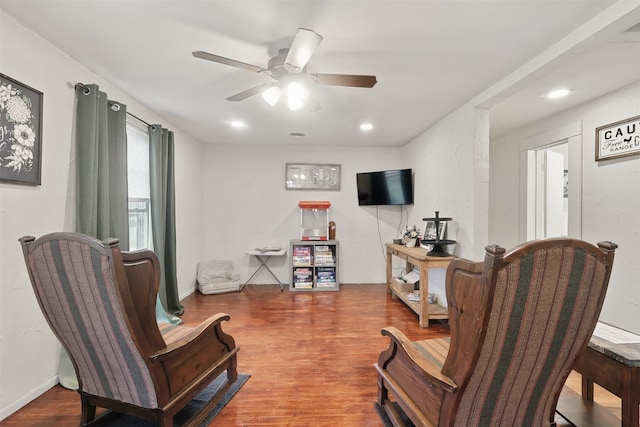 604 S Chestnut St, Winnsboro, TX 75494 - sitting room with ceiling fan, wood finished floors, recessed lighting, and baseboards