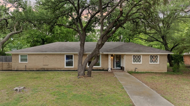 115 Mill Pond Rd, Denton, TX 76209 - ranch-style house featuring brick siding, a front lawn, and a shingled roof