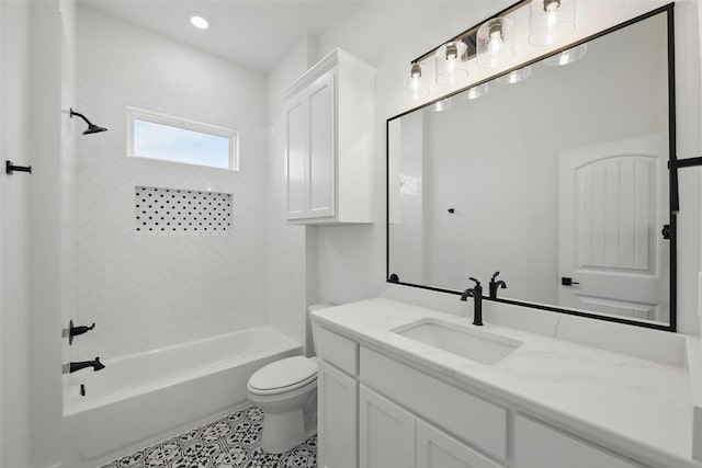500 Longhorn Dr, Springtown, TX 76082 - bathroom featuring toilet, washtub / shower combination, vanity, and recessed lighting