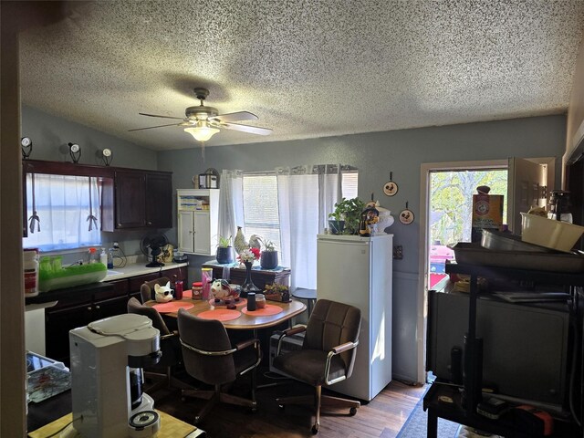 231 County Road 34715, Paris, TX 75460 - dining space featuring a textured ceiling, ceiling fan, and wood finished floors