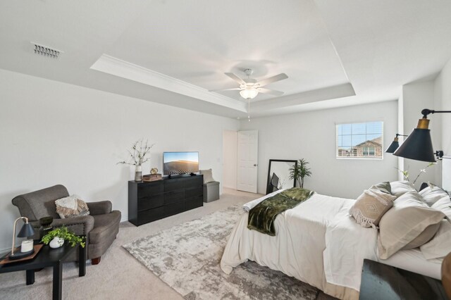 1229 Autumn Mist Ln, Forney, TX 75126 - bedroom featuring a tray ceiling, carpet floors, and ceiling fan