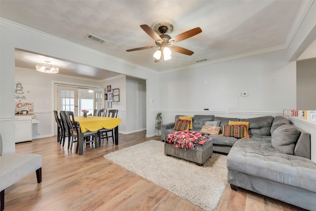 4732 Darla Dr, Fort Worth, TX 76132 - living room with a ceiling fan, light wood-type flooring, and ornamental molding