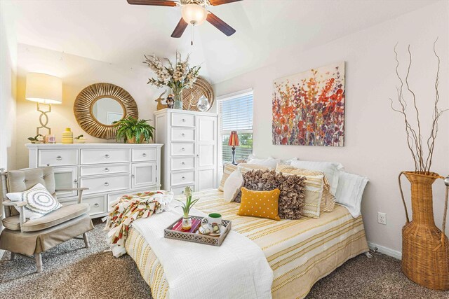 10805 Aurora Dr, Waco, TX 76708 - carpeted bedroom featuring lofted ceiling and ceiling fan
