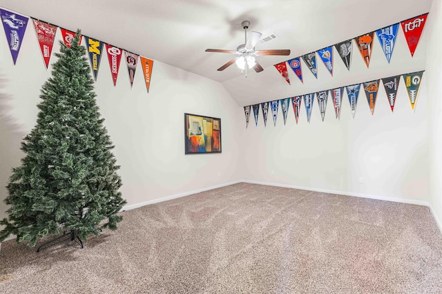 10805 Aurora Dr, Waco, TX 76708 - unfurnished room featuring carpet, a ceiling fan, baseboards, and lofted ceiling