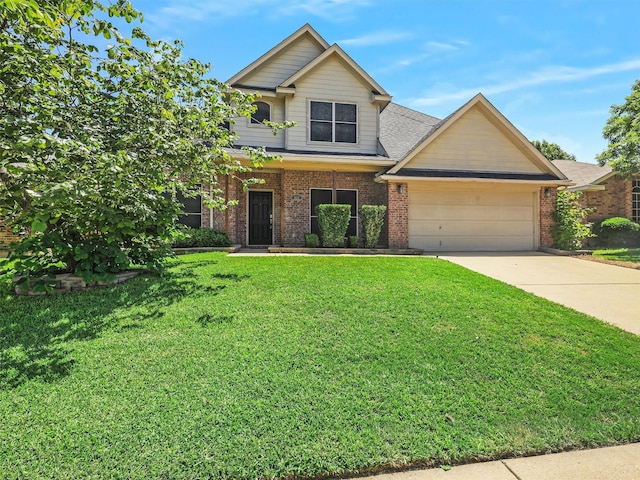 832 Adams Dr, Burleson, TX 76028 - view of front of home featuring a garage, concrete driveway, brick siding, and a front lawn