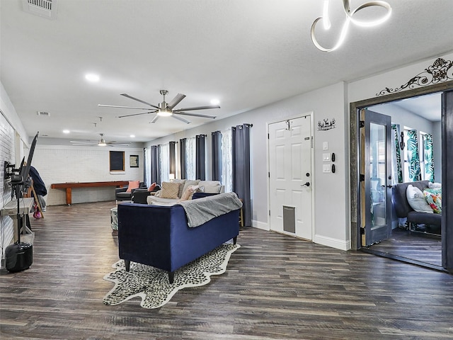 5433 Greenwood Way N, Richland Hills, TX 76180 - living room with plenty of natural light, dark wood finished floors, ceiling fan, and recessed lighting