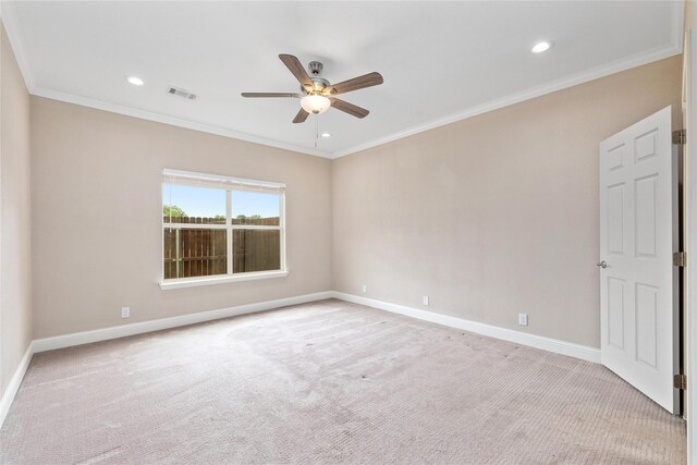 3004 Waterstone Way, Brownwood, TX 76801 - unfurnished room featuring a ceiling fan, carpet flooring, baseboards, crown molding, and recessed lighting