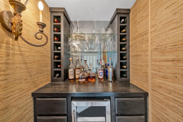 747 Kessler Lake Dr, Dallas, TX 75208 - indoor dry bar featuring wine cooler and wooden walls