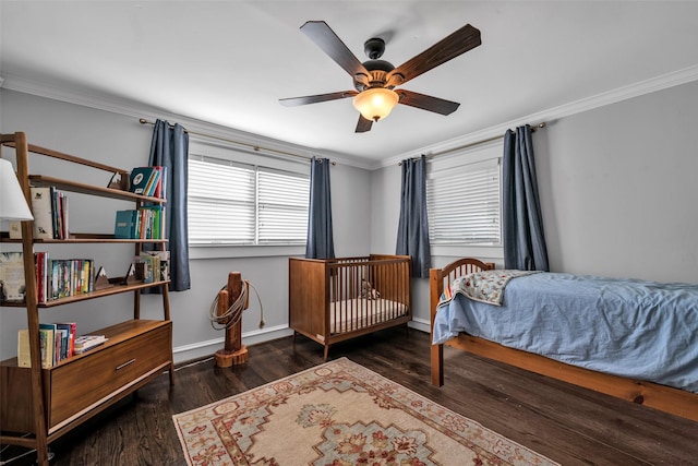 747 Kessler Lake Dr, Dallas, TX 75208 - bedroom with crown molding, wood finished floors, baseboards, and ceiling fan