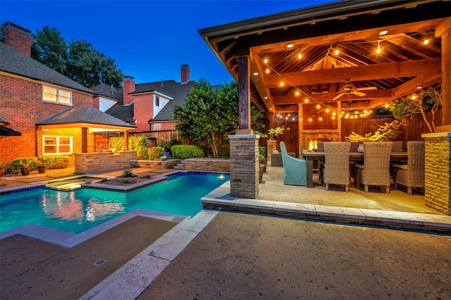 747 Kessler Lake Dr, Dallas, TX 75208 - view of swimming pool with a patio, ceiling fan, a fenced backyard, and a pool with connected hot tub