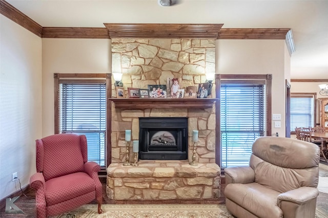 5158 Spring Creek Rd, Abilene, TX 79602 - living area with crown molding and a fireplace