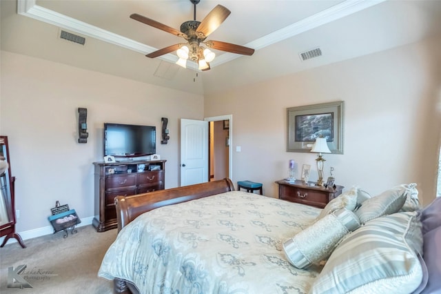 5158 Spring Creek Rd, Abilene, TX 79602 - carpeted bedroom with crown molding, baseboards, and a ceiling fan