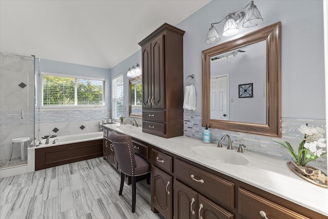 1590 N Hills Dr, Rockwall, TX 75087 - full bath with a stall shower, a garden tub, double vanity, and tasteful backsplash