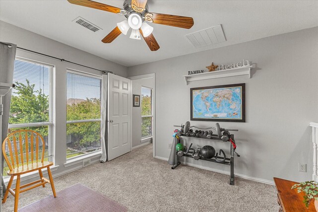 1590 N Hills Dr, Rockwall, TX 75087 - sitting room with carpet floors, baseboards, and ceiling fan