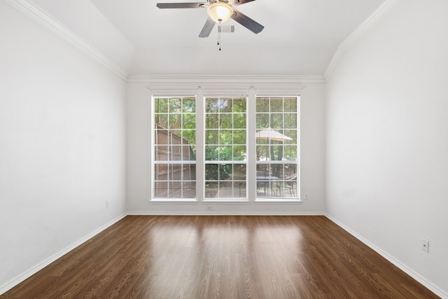 4816 Rockcreek Ln, Plano, TX 75024 - unfurnished room featuring plenty of natural light, dark wood-type flooring, a ceiling fan, and crown molding