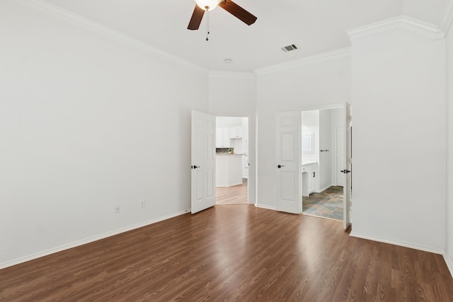4816 Rockcreek Ln, Plano, TX 75024 - unfurnished bedroom with crown molding, wood finished floors, baseboards, and a ceiling fan