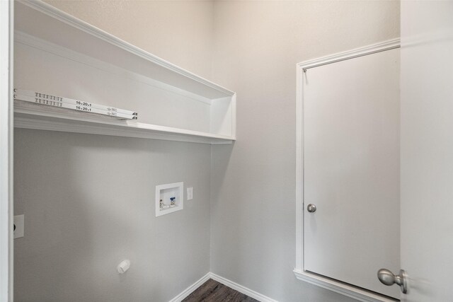 1133 Rosewood Ln, Lancaster, TX 75146 - laundry room with hookup for a washing machine, dark wood-style flooring, and baseboards