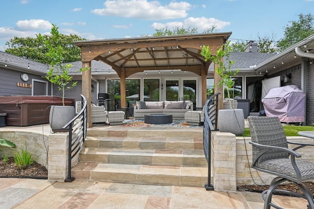 4222 Laren Ln, Dallas, TX 75244 - view of patio / terrace with a hot tub, outdoor lounge area, a gazebo, and a grill