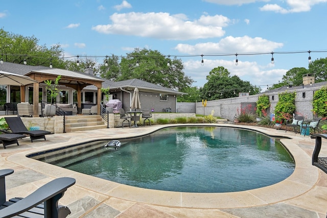 4222 Laren Ln, Dallas, TX 75244 - view of swimming pool featuring a gazebo, fence, and a patio area