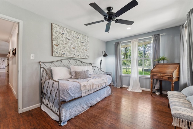 168 Barker Ln, Waco, TX 76705 - bedroom with baseboards, wood finished floors, ceiling fan, and recessed lighting