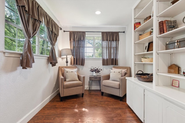 168 Barker Ln, Waco, TX 76705 - sitting room featuring baseboards, dark wood-style floors, and recessed lighting