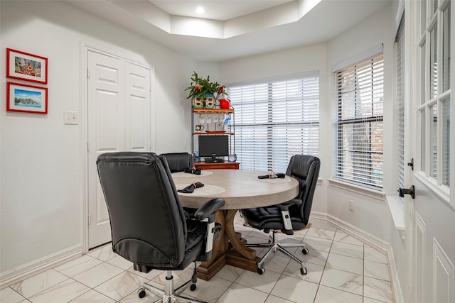 4728 Misty Oak Ln, Arlington, TX 76017 - office area featuring plenty of natural light, baseboards, and a raised ceiling