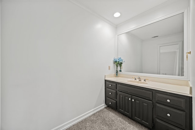 2320 Table Rock Ct, Arlington, TX 76006 - bathroom with vanity, baseboards, and crown molding
