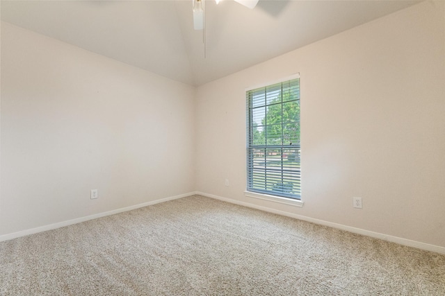 7601 Jennifer Ln, Frisco, TX 75034 - empty room with carpet flooring, a ceiling fan, baseboards, and vaulted ceiling