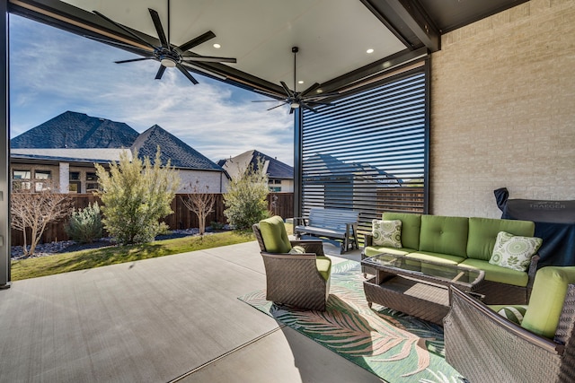 2826 Shane Dr, Midlothian, TX 76065 - view of patio with a fenced backyard, outdoor lounge area, and a ceiling fan