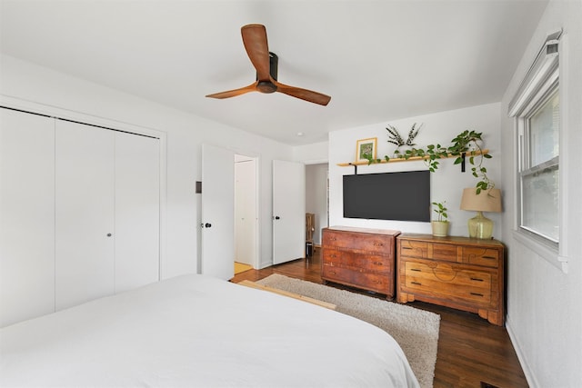 2137 Lenamon St, Waco, TX 76710 - bedroom with wood finished floors, a closet, and ceiling fan