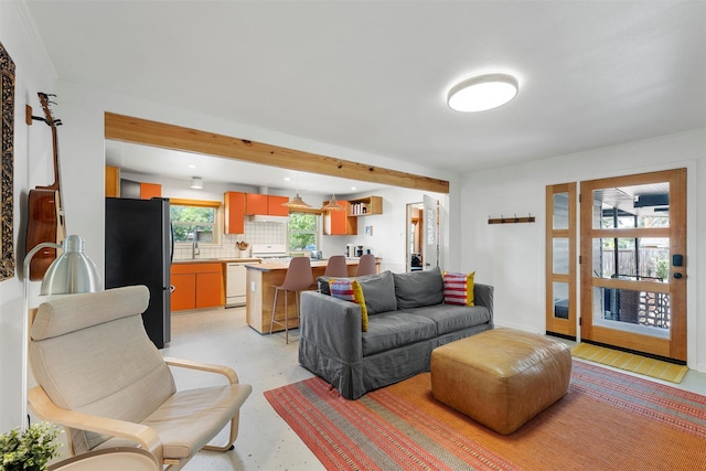 2137 Lenamon St, Waco, TX 76710 - living area with beamed ceiling