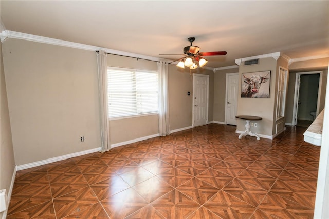 97 Wade St, Nocona, TX 76255 - unfurnished room featuring a ceiling fan, ornamental molding, and baseboards