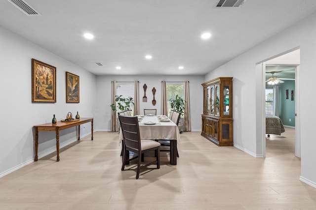 1930 Copper Ridge Cir, Rockwall, TX 75032 - dining space with recessed lighting, a ceiling fan, baseboards, and light wood-style flooring