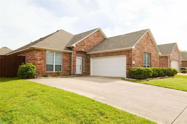 708 Flora Vista Ct, Arlington, TX 76002 - traditional home featuring a shingled roof, brick siding, a garage, and concrete driveway