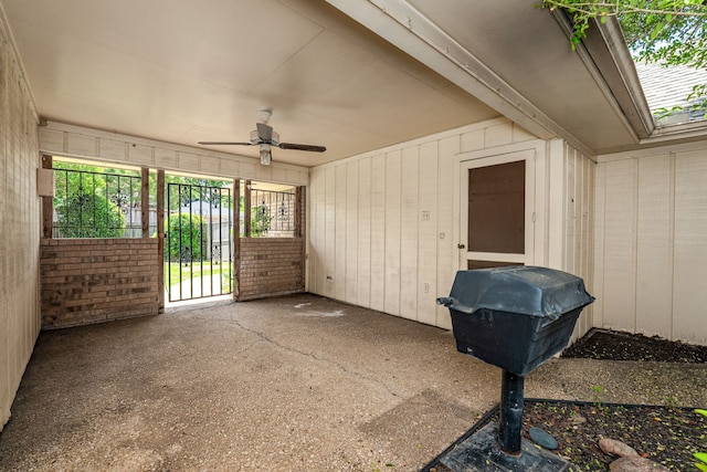 view of patio / terrace with ceiling fan and area for grilling