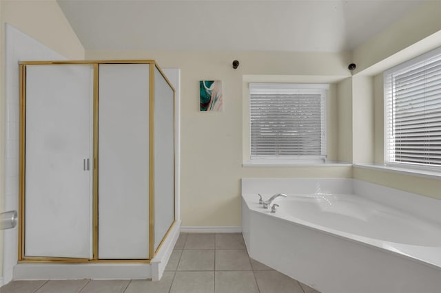 1424 Greenwich Dr, Allen, TX 75013 - bathroom with a shower stall, a bath, tile patterned flooring, and baseboards