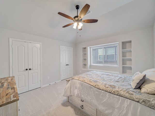 1316 Brentfield Dr, Anna, TX 75409 - bedroom featuring multiple closets, light carpet, baseboards, and ceiling fan