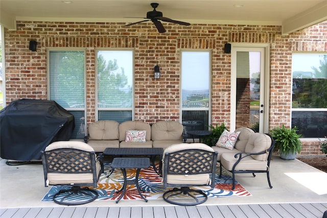 11 Westview Dr, Star Harbor, TX 75148 - deck with grilling area, a ceiling fan, an outdoor living space, and a patio area