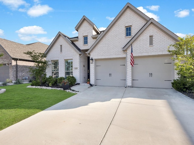 1227 Rushcroft Way, Forney, TX 75126 - view of front of home featuring concrete driveway, a front yard, a garage, and brick siding