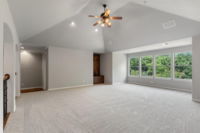1480 Snider Ct, Lucas, TX 75002 - unfurnished living room with ceiling fan, baseboards, carpet flooring, high vaulted ceiling, and recessed lighting