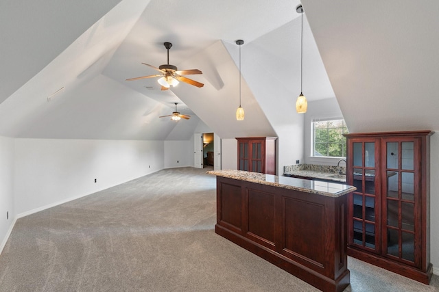 1480 Snider Ct, Lucas, TX 75002 - office featuring light carpet, vaulted ceiling, and ceiling fan