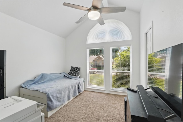 6801 Sweetwater Dr, Plano, TX 75023 - carpeted bedroom featuring vaulted ceiling and a ceiling fan