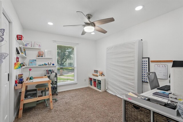 6801 Sweetwater Dr, Plano, TX 75023 - office area with ceiling fan, carpet flooring, recessed lighting, and baseboards