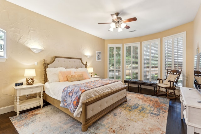 701 Mason Dr, Allen, TX 75013 - bedroom featuring multiple windows, wood finished floors, baseboards, and ceiling fan