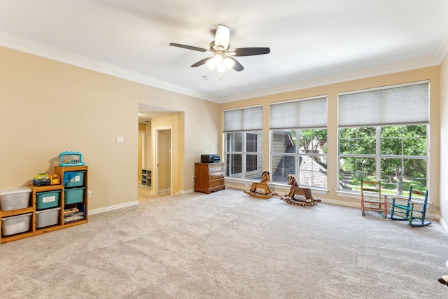 701 Mason Dr, Allen, TX 75013 - unfurnished room featuring ornamental molding, ceiling fan, carpet floors, and baseboards