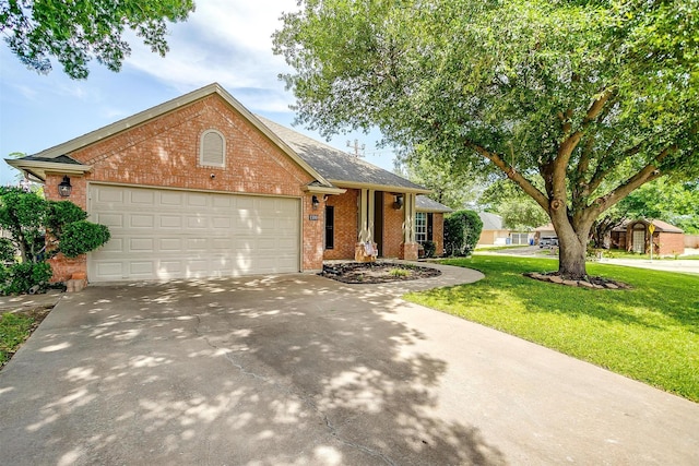 1100 Highcrest Dr, Burleson, TX 76028 - single story home with brick siding, a garage, driveway, a front lawn, and roof with shingles